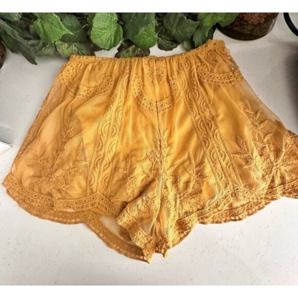 Wild Honey Womens Mustard Embroidered Sheer Romper M - Picture 10 of 10